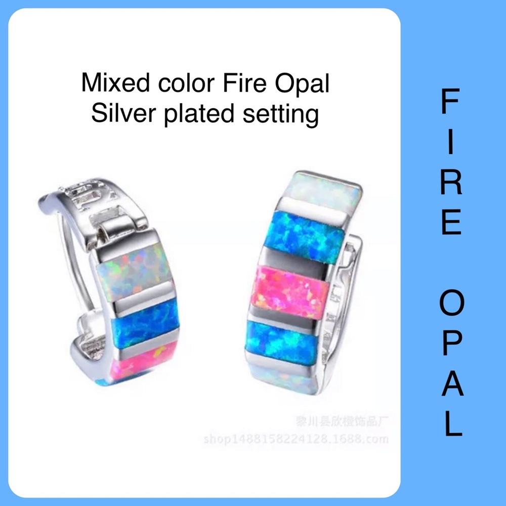 🧿BUY1•GET1•FREE🧿Blue Pink White Fire Opal Silver